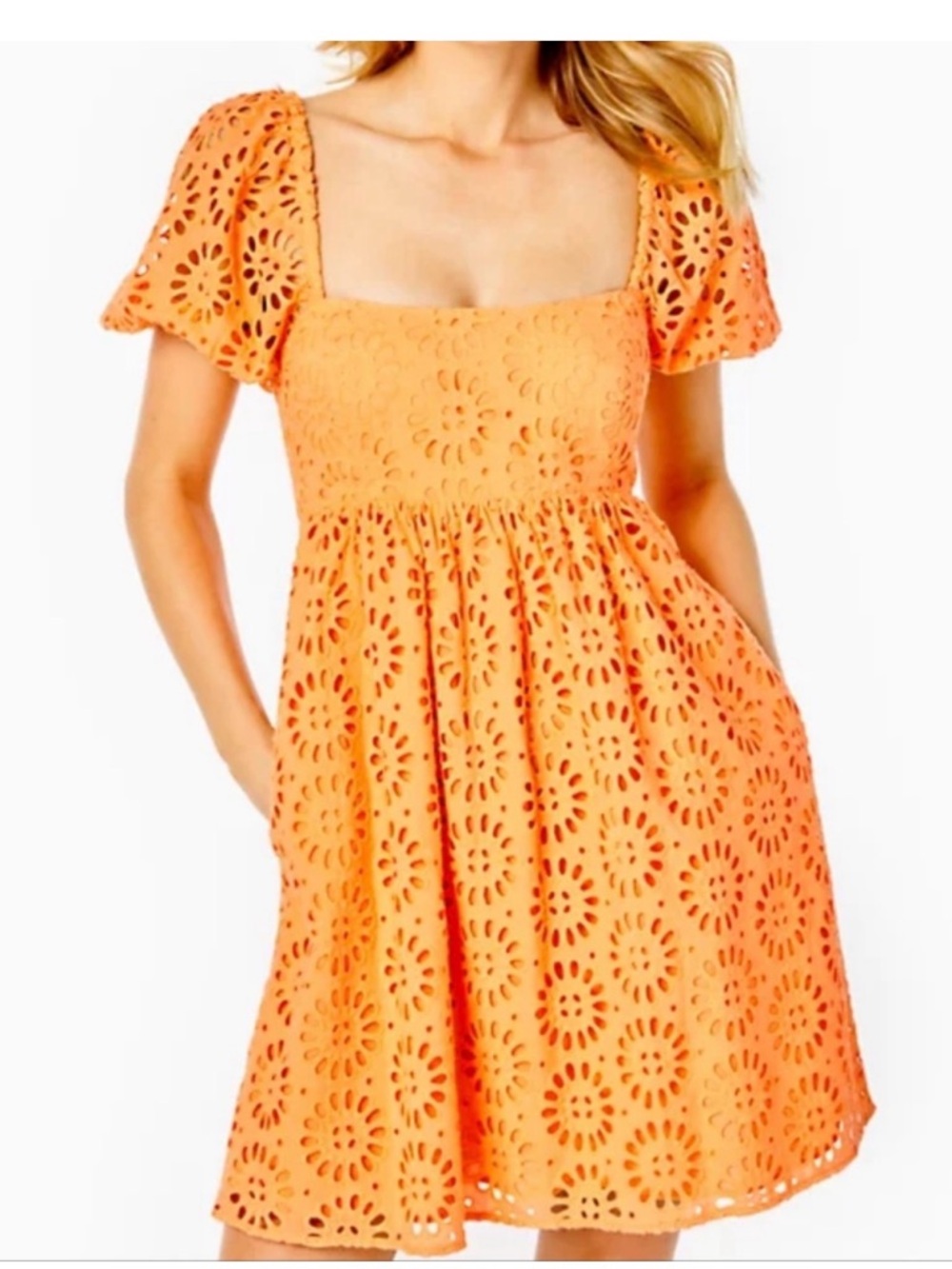 Lilly Pulitzer Orange Eyelet Square-Neck Mini Dress